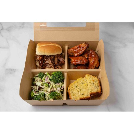 Verterra 7X7X2 Window PaperBoard 4 Compartment Bento Box, 200PK VT-PBW-7X7-4C