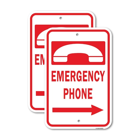 Signmission Emergency Phone W/ Right Arrow Sign, 18'' X 24'' 2 Signs, Heavy Gauge Aluminum, 2PK A-1824-2PACK-25321