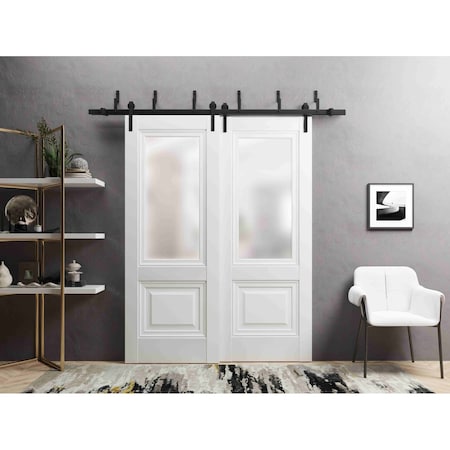 Sartodoors Sliding Closet Barn Bypass Doors 36 x 80in, White Silk W/ Frosted Glass, Sturdy 6.6ft Rails LUCIA8822BBB-WS-36