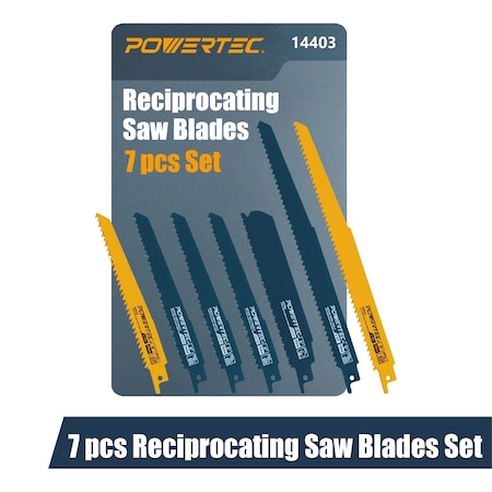 Powertec 7 pcs Reciprocating Saw Blades Set, Metal & Woodcutting Sawzall Blades Assortment for Plumbing Work 14403