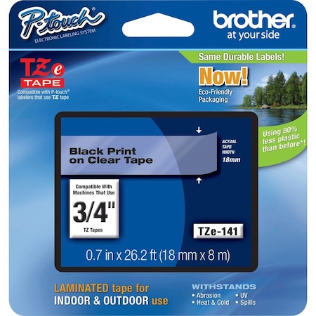 Brother Label/Ribbon Cartridge, Clear, Gloss, 3/4 in W TZE141G