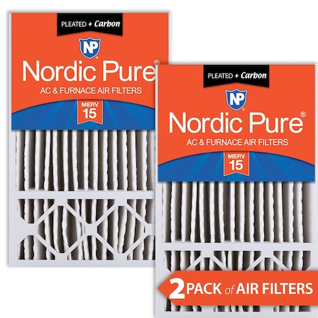 Nordic Pure 16x25x5 Plus Carbon Pleated Air Filter, High Capacity, MERV 15, 2 PK 16x25x5HM15+C-2