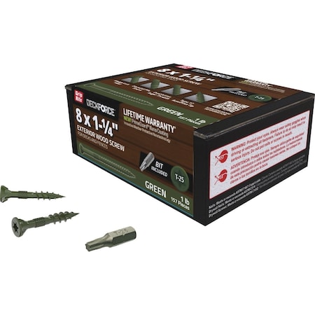 Grip-Rite DeckForce PrimeGuard Nano No, 8 x 1-1/4'' Star Drive Green Screw, 1 Lb. GRDF114STGR1