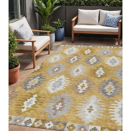 Homeroots 5' X 8' Gold Ivory And Taupe Southwestern Washable Indoor Outdoor Area Rug 615129