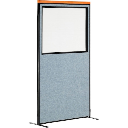 Global Industrial Interion Deluxe Freestanding Office Partition Panel w/Partial Window 36-1/4"W x 73-1/2"H Blue 694687WFBL