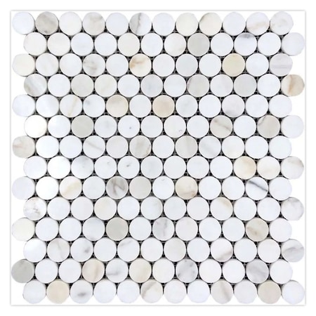 Apollo Tile 11x12 White Gray Calacatta Gold Marble Mosaic Penny Round Wall and Floor Tile 4.47sq ft/case 5PK APLTSC88P14HA