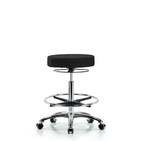 Blue Ridge Ergonomics Rutledge Fab Stool without Back Chr-High Bench Height with Chr Foot Ring and Casters in Black Fab BR-FHBSO-CR-CF-CC-F42