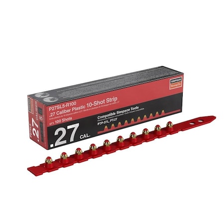 Simpson Strong-Tie Strip Load, 0.27 Caliber, Power Level: 5, Red Code, 10-Load, 100PK P27SL5-R100