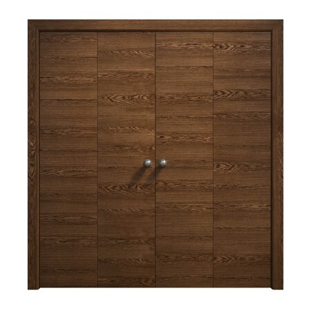 Sartodoors Sliding Closet Double Bi-fold Doors 96 x 80 inches, Ego 5000 Cognac Oak Veneer, Sturdy Tracks Mold EGO5000DBF-DKO-96x80 (4* 24x80)