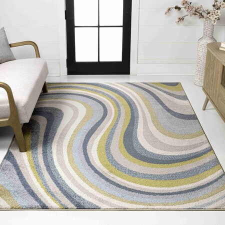 Jonathan Y Flow Abstract Swirl Blue/Mustard/Gray 4 ft. x 6 ft. Area Rug DZC100C-4