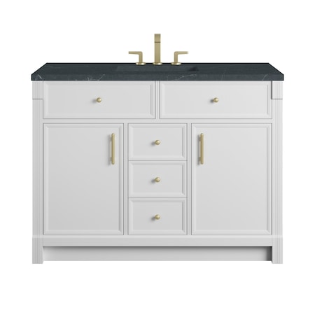 James Martin Vanities Bellshire 48" Single Vanity, Bright White w/ 3 CM Charcoal Soapstone Silestone Top 660-V48-BW-3CSP