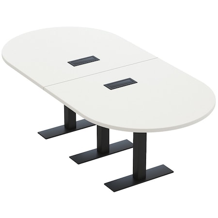 Skutchi Designs 8ft Racetrack Conference Table With Power | Harmony Series | 8 Person Meeting Room Table HAR-RAC-48X96-T.BK-W960-EBLK