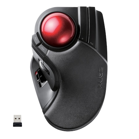 Elecom HUGE Trackball, Wireless USB, Customizable 8-Button, Large Soft Palm Rest, 52mm Ball, Windows, Mac M-HT1DRBK