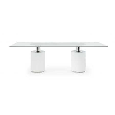 Homeroots 94 X 39 X 30 White Glass Stainless Steel Dining Table 370726