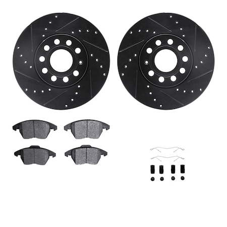 Dynamic Friction Co DFC Rotors-Drilled & Slotted-Black w/ 5000 Advanced Brake Pads Incl Hdw 8512-74054