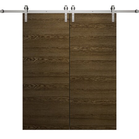 Sartodoors Modern Double Barn Door 56 x 80 inches, Ego 5000 Marble Oak, 13FT Silver Rail Track Set, Solid Pa EGO5000DB-S-DMR-56