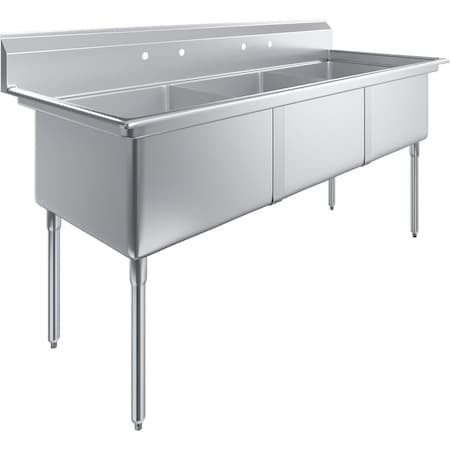 Amgood 78 in. x 30 in. Stainless Steel Three Compartment Sink with 24 in. x 24 in. x 14 in. Bowls SINK S3C-242414-NF-Z