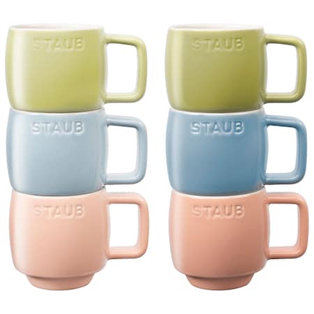 Staub Ceramic Dinnerware 6-pc 3.5 oz. Espresso Cupsand, Macaron Pastels 1029096