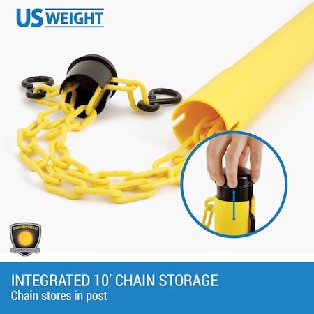 Us Weight ChainBoss Outdoor/Indoor Stanchion with 10 ft of Yellow Plastic Chain - Fillable Base, 6PK U2204YCPK6