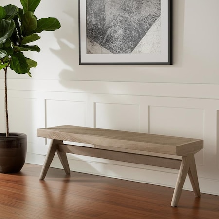 Homeroots 59" Brown Cane And Solid Wood Bench 606740