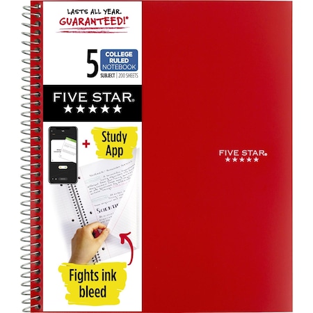 Five Star 8.5 in. W X 11 in. L College Ruled Wire Bound Red Notebook 06208