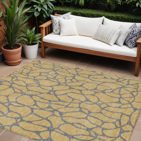 Homeroots 9' X 12' Gold And Gray Geometric Washable Indoor Outdoor Area Rug 599194