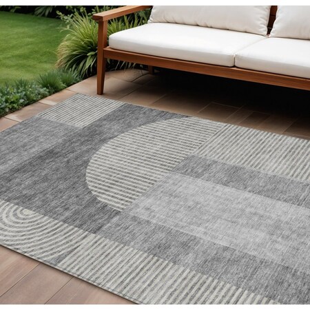 Homeroots 10' X 14' Gray Silver And Charcoal Geometric Washable Indoor Outdoor Area Rug 582721