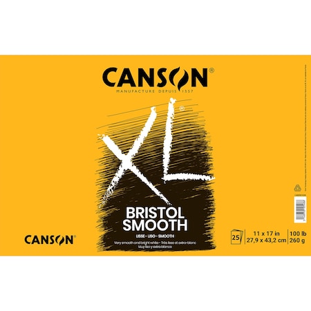 Canson XL Series Bristol Pad, Smooth Finish, Foldover Binding, 25 Sheet, 11x17 inch C400061836