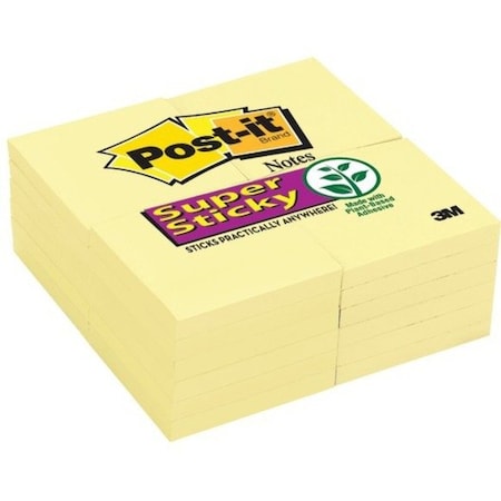 3M Post-it Notes Super Sticky Notes 65424SSCY, 3" x 3", Canary Yellow, 90 Sheets/Pad, 24/Pack 65424SSCY