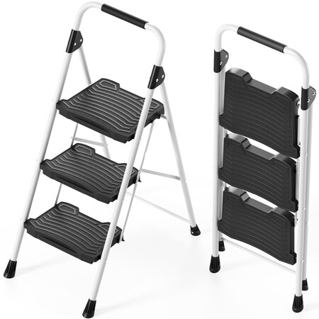 Wrightmaster 3.4 ft. Metal Lightweight Step Ladder, 8 ft. Reach, with Safety Lock Design 900 lb. Load Capacity ZOR-WK-3BW-DF