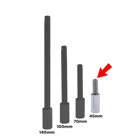 Genius Tools 1/4in Dr. T-10 Tamperproof Star Bit Socket 45mmL 208+7110