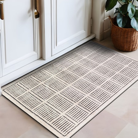 World Rug Gallery Bohemian Stripe Lines Washable Non Slip Area Rug 2 ft x 3 ft Ivory WR68IVORY2X3