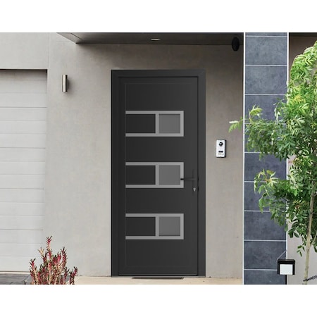 Vdomdoors Front Exterior Prehung Metal-Plastic Door, Manux 8933 Matte Black, Office Commercial and Residentia MANUX8933EXD-BLK-W32xH80-LH