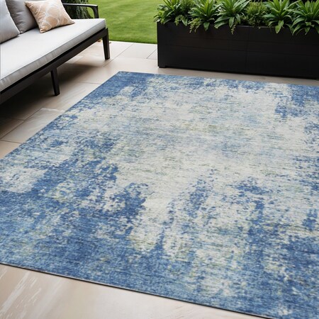 Homeroots 5' X 8' Denim Blue And Ivory Abstract Washable Indoor Outdoor Area Rug 612317