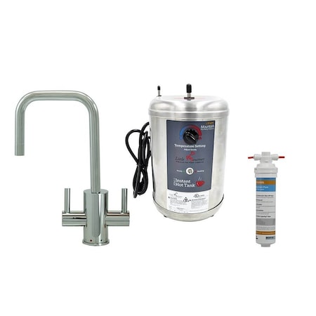 Mountain Plumbing Hot and Cold Faucet with 90 Deg Spout and Little Gourmet Tank in Satin Chrome MT1831DIY-NL/SC