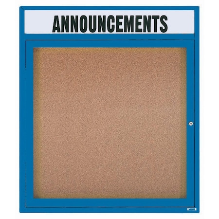 Aarco Illuminated Enclosed Bulletin Board w/ Header Blue Powder Coated Al Frame, 36''Hx30''W DCC3630RHIB