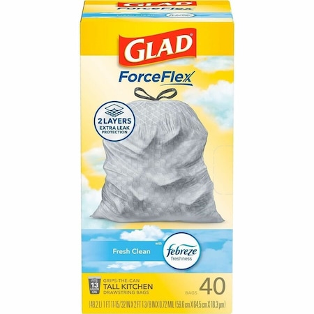 Glad 13 gal Trash Bags, 24 in x 27 1/2 in, Extra Heavy-Duty, 0.78 mil, White 78361