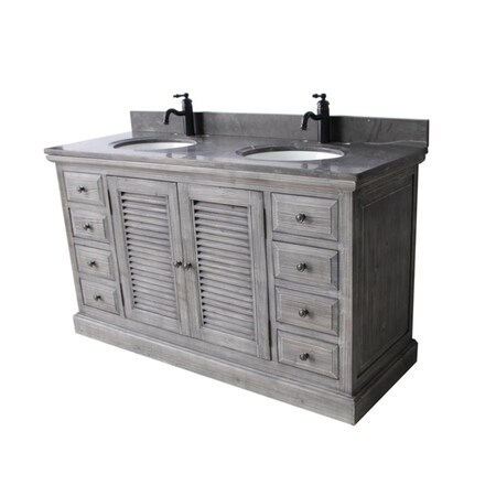Infurniture WK1960-G plus WK top 61 in. Rustic Solid Fir Sink Vanity In Grey-No Faucet WK1960-G +WK top