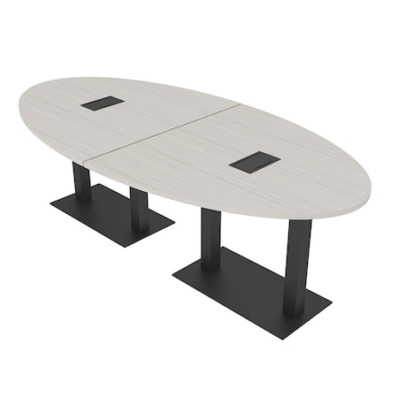 Skutchi Designs Oval Conference Table With Power, 48 in W, 96 in L, Ivory HAR-OVL-48X96-DOU.BK-K458-EBLK