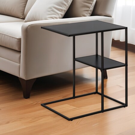 Homeroots 24" Black Steel End Table With Shelf 543836