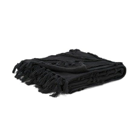 Homeroots Black Woven 100% Woven Textured Cotton Throw Blanket 518839