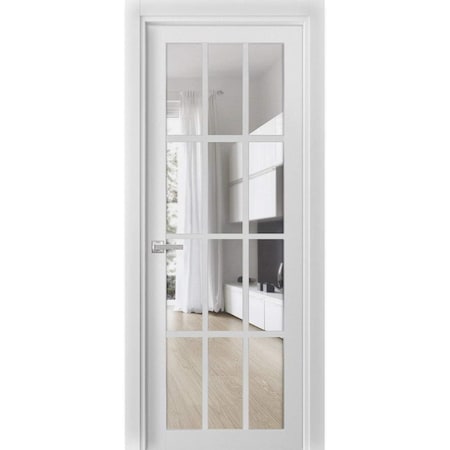 Sartodoors Solid French Door Clear Glass 12 lites, Felicia 3355 White Silk, Single Regular Panel Frame Trims FELICIA3355ID-WS-18