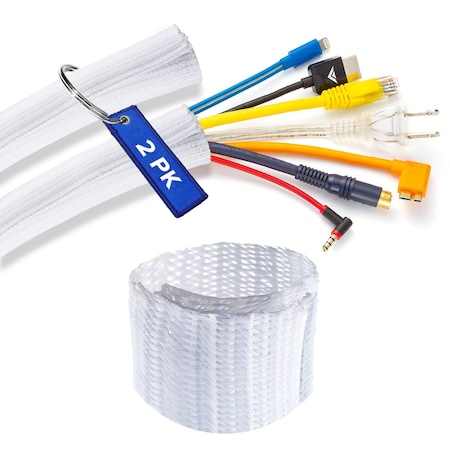 Maximm 10ft 1" Split Wire Loom Cable Protector, 2PK, White, 2PK SCW-10FT-1-WH-2PK