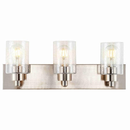Jonathan Y Irving 22" 3-Light Seeded Glass/Iron Modern Contemporary LED Vanity Light, Nickel JYL7557A