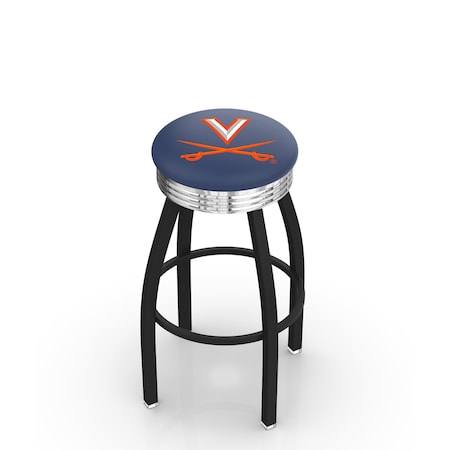 Holland Bar Stool Co 25" Blk Wrinkle Virginia Swivel Bar Stool, Chrome Ring L8B3C25Vrgnia