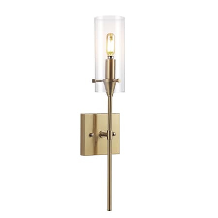 Jonathan Y Cato 4.5" 1-Light Bohemian Farmhouse Iron/Glass LED Vanity, Brass Gold/Clear JYL7805C