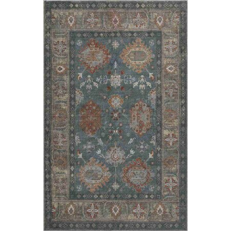Jonathan Y Kisara Oushak Style Distressed Border Non-Slip Machine-Washable Green/Brown 8 ft. x 10 ft. Area Rug PTN101A-8
