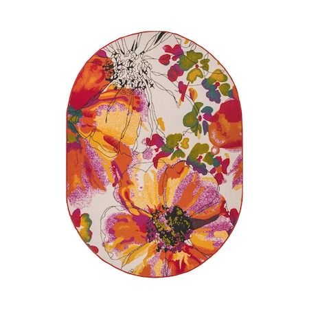 World Rug Gallery Modern Bright Flowers Non-Slip Area Rug 5 ft x 7 ft Oval Multi 503MULTI5OV