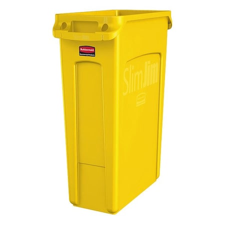 Rubbermaid Commercial Slim Jim 23 gal Rectangular Slim-Profile Plastic Can, Yellow, None, Plastic, 11 in 1956188
