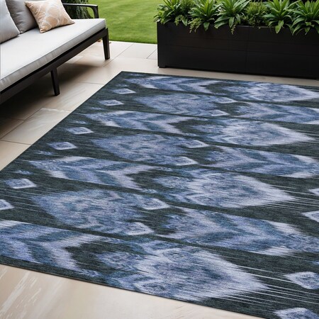 Homeroots 5' X 8' Denim Blue And Sky Blue Southwestern Washable Indoor Outdoor Area Rug 587813